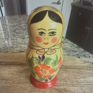 Yellow Floral Matryoshka Nesting Doll - Classic Decorative Toy